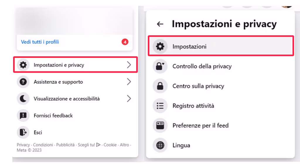 Step 1 - Andare nelle impostazioni di Facebook e accedere alla sezione della Privacy