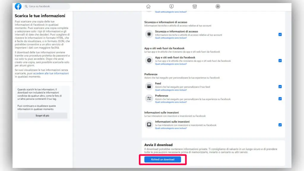 Step 4 - Clicca sul bottone per ricevere via mail le informazioni richieste