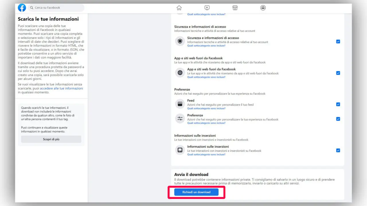Step 4 - Clicca sul bottone per ricevere via mail le informazioni richieste
