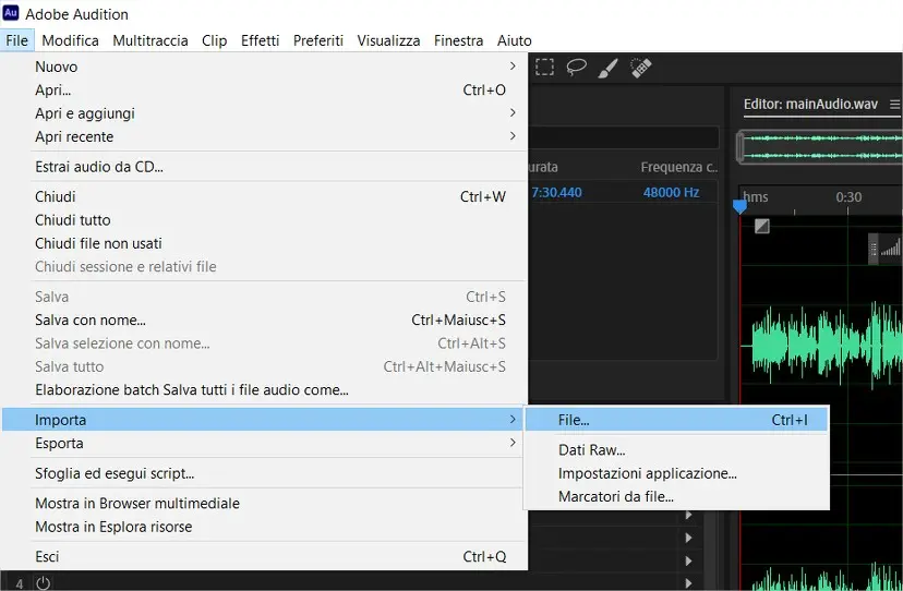 Come importare materiale audio in Adobe Audition