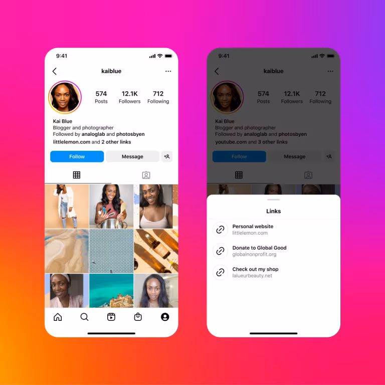 Meta: instagram permetterà di inserire fino a 5 link in bio