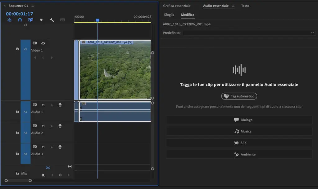 Adobe Premiere Pro - versione 14 - Assegnazione automatica tag audio