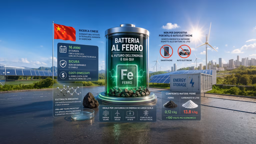 Batteria al ferro, l’alternativa economica al litio: dura 16 anni e non si degrada
