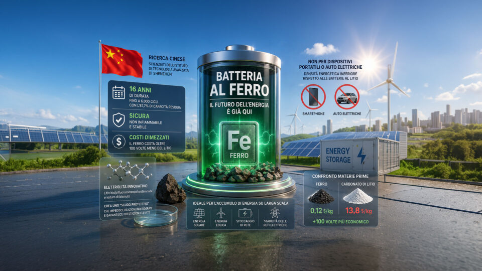 Batteria al ferro, l'alternativa economica al litio: dura 16 anni e non si degrada