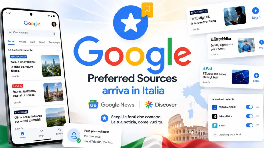 Google lancia le ‘Fonti preferite’ in Italia: come seguire i tuoi siti di notizie preferiti