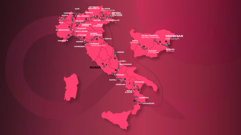 Mappa percorso giro d'Italia 2026
