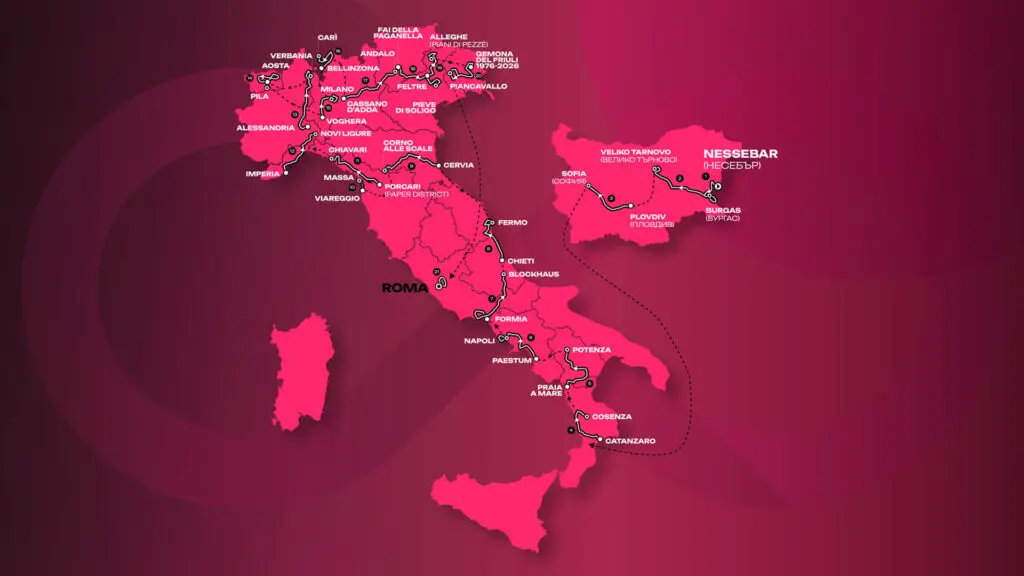 Mappa percorso giro d'Italia 2026